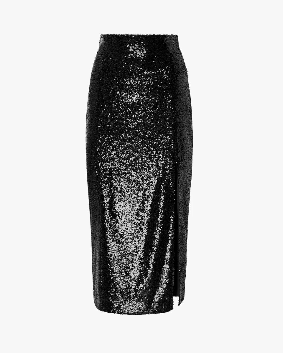 Gonna midi in paillettes a vita alta con spacco - immagine 2