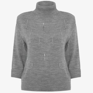 Maglia con collo alto e manica corta con applicazione gioiello