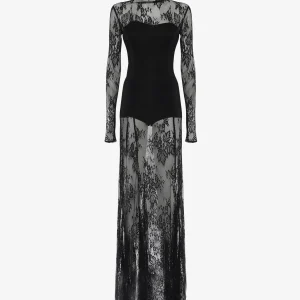 Abito lungo in pizzo con collo alto