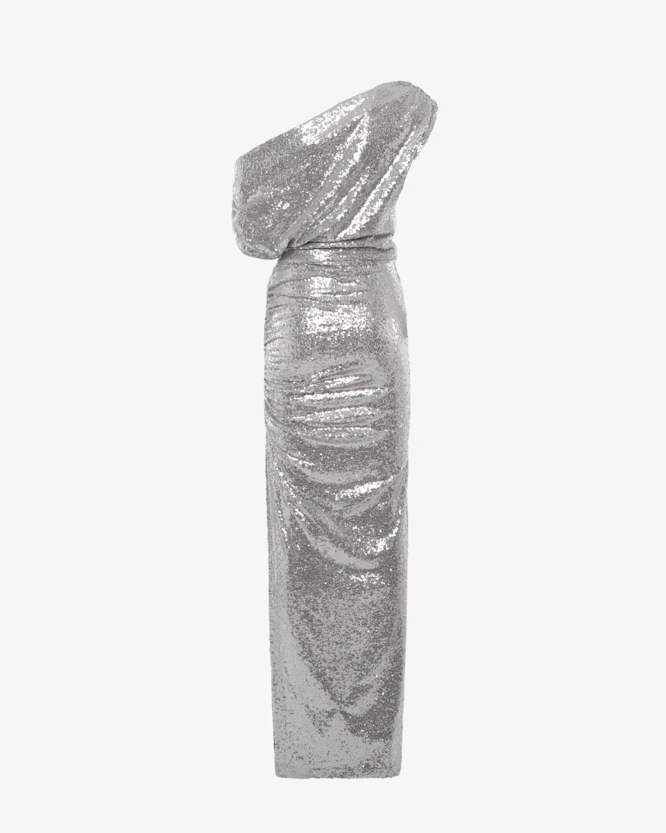 Abito lungo monospalla in paillettes - immagine 4