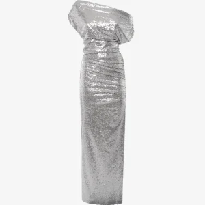 Abito lungo monospalla in paillettes