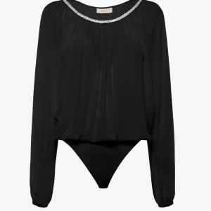 Body in georgette con scollo a barca in strass