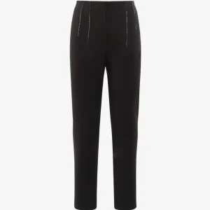 Pantaloni slim a vita alta con strass in vita