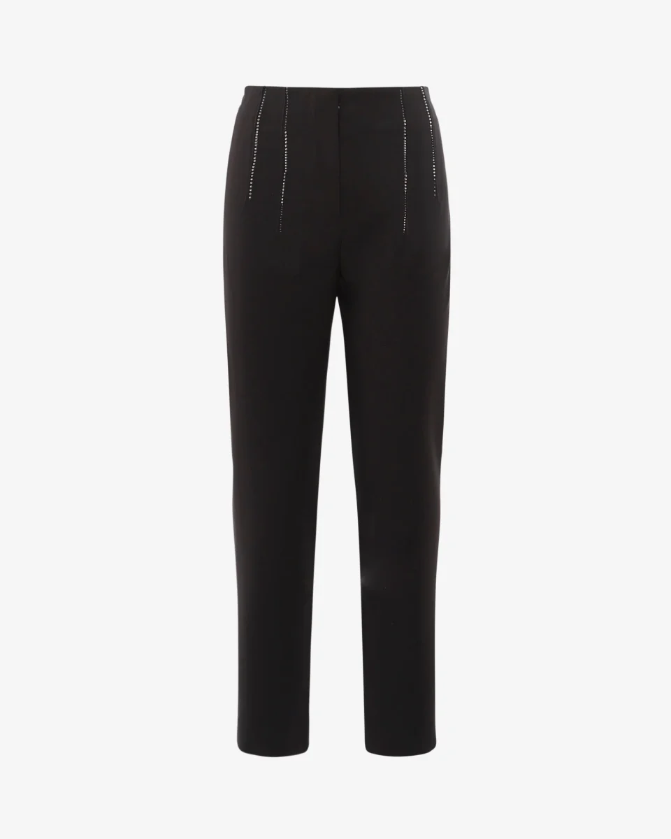 Pantaloni slim a vita alta con strass in vita - immagine 2
