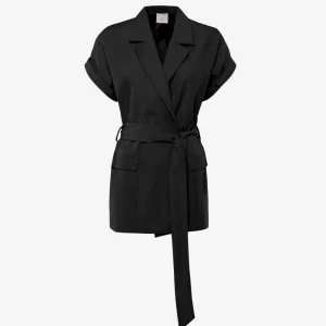 Gilet con cintura e tasche in misto lino