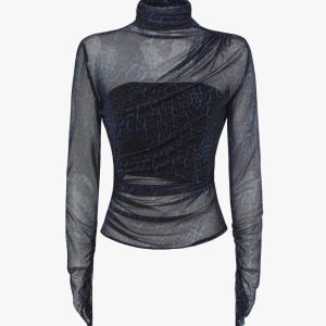 Top a collo alto in rete animalier