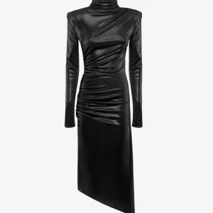 Abito midi mezzo collo in jersey metallizzato