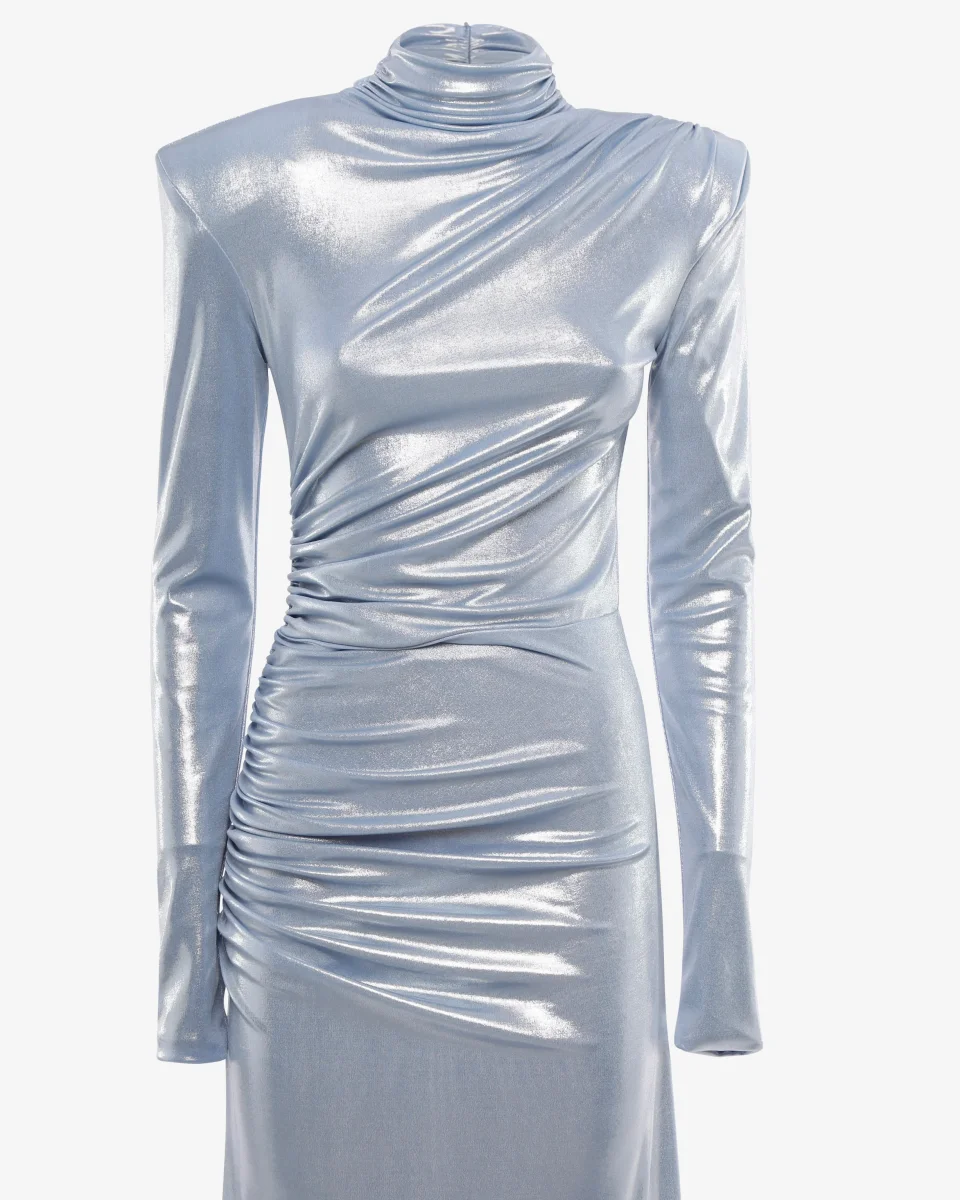 Abito midi mezzo collo in jersey metallizzato - immagine 5