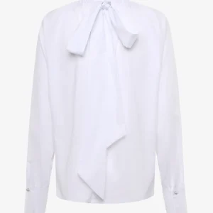 Blusa in popeline con collo alto e fusciacca