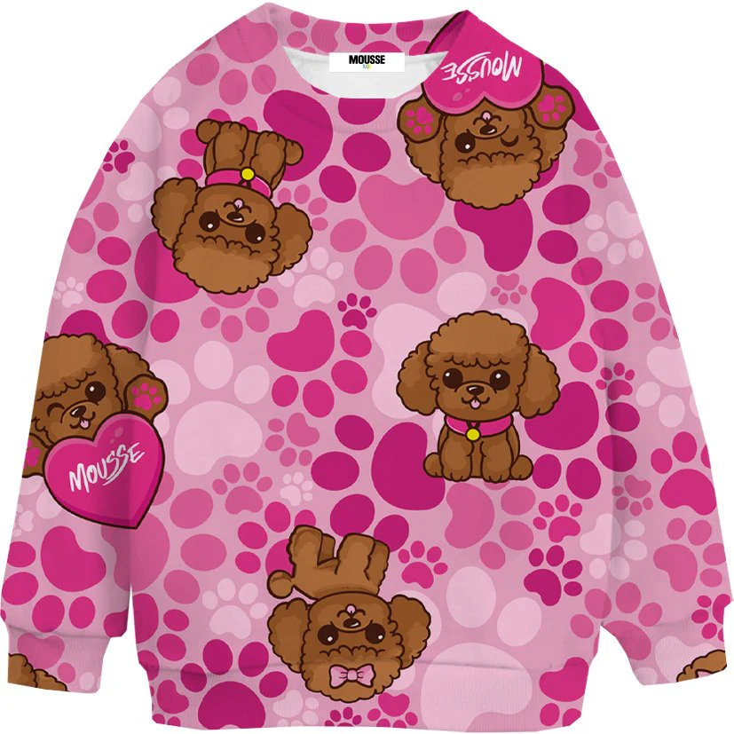 Felpa Mousse rosa girocollo con stampe barboncini - immagine 2