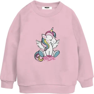 Felpa Mousse girocollo rosa con unicorno sul davanti