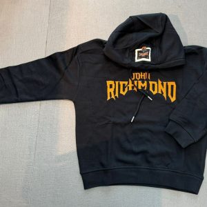 Felpa Richmond nera con scritta arancio e cappuccio
