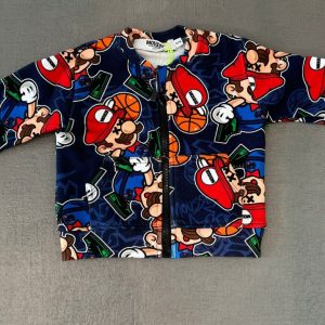 Felpa Mousse blu girocollo con zip fantasia super mario