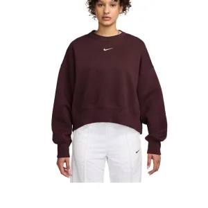 nike maglia w nsw phnx flc crew oos burgundy donna