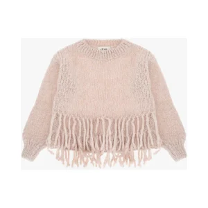 Maglione Dixie color sabbia con frange sul fondo