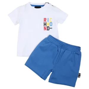 Completo Richmond tshirt bianca a mezza manica e bermuda azzurro