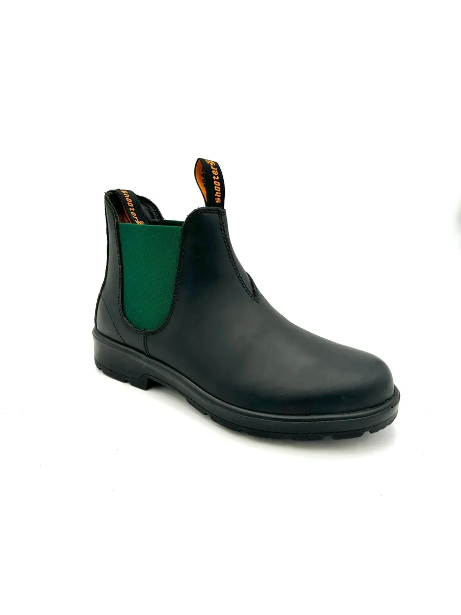 Shooters Anfibio Beatles /Chelsea Boots vera pelle nera con elastico verde