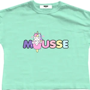 Tshirt Mousse crop manica con rouches