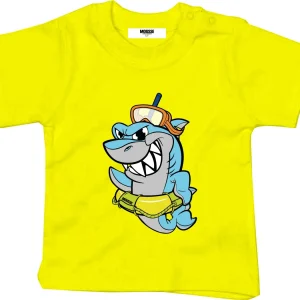 Tshirt Mousse baby gialla con stampa squalo