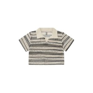 Tshirt Dixie crochet crop bianca e nera con collo in maglia