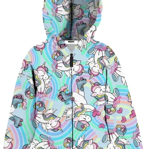 Felpa Mousse multicolor con stampe unicorno con cappuccio e zip