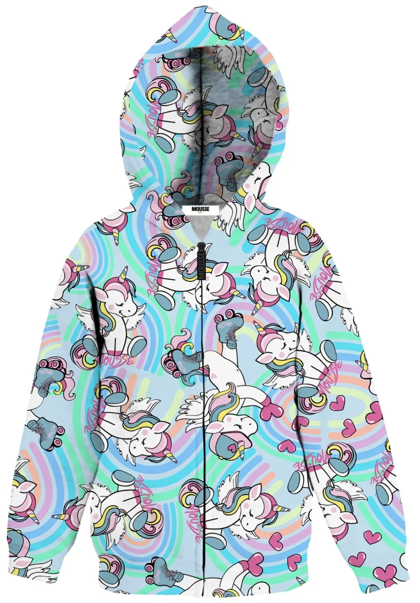 Felpa Mousse multicolor con stampe unicorno con cappuccio e zip - immagine 2